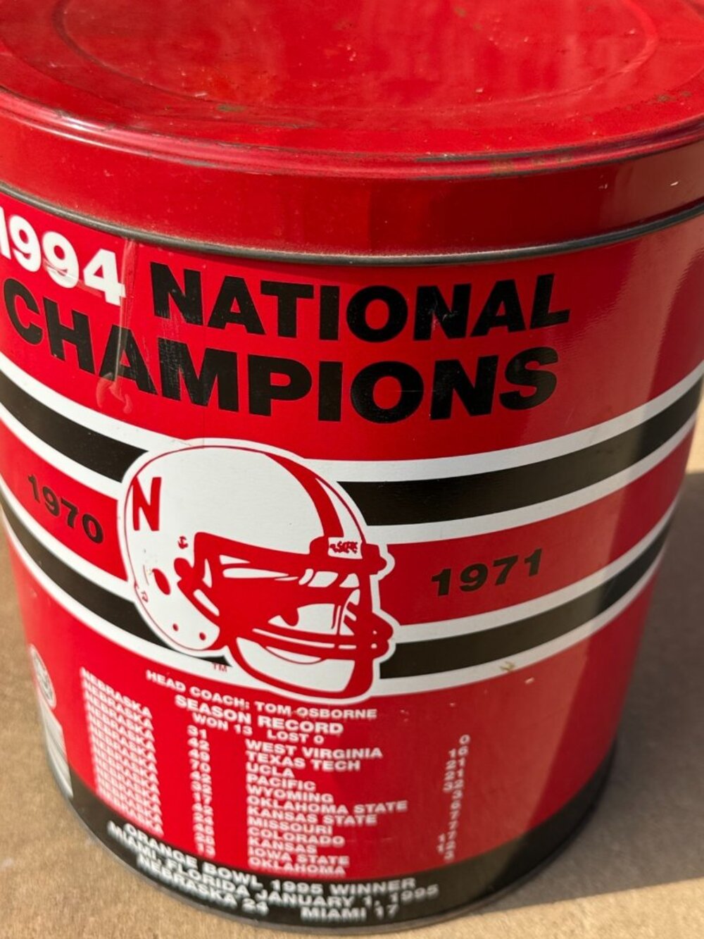 1994 National Champions 1995 Orange Bowl Winner Nebraska Collector Tin